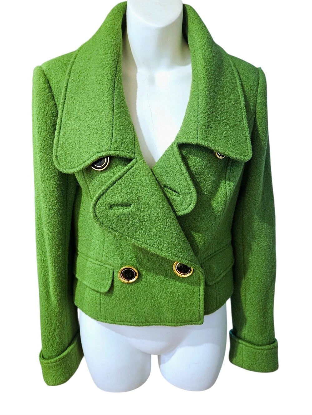 Etcetera Bright Green Double-Breasted Twid Wool Blazer Jacket Sz.2